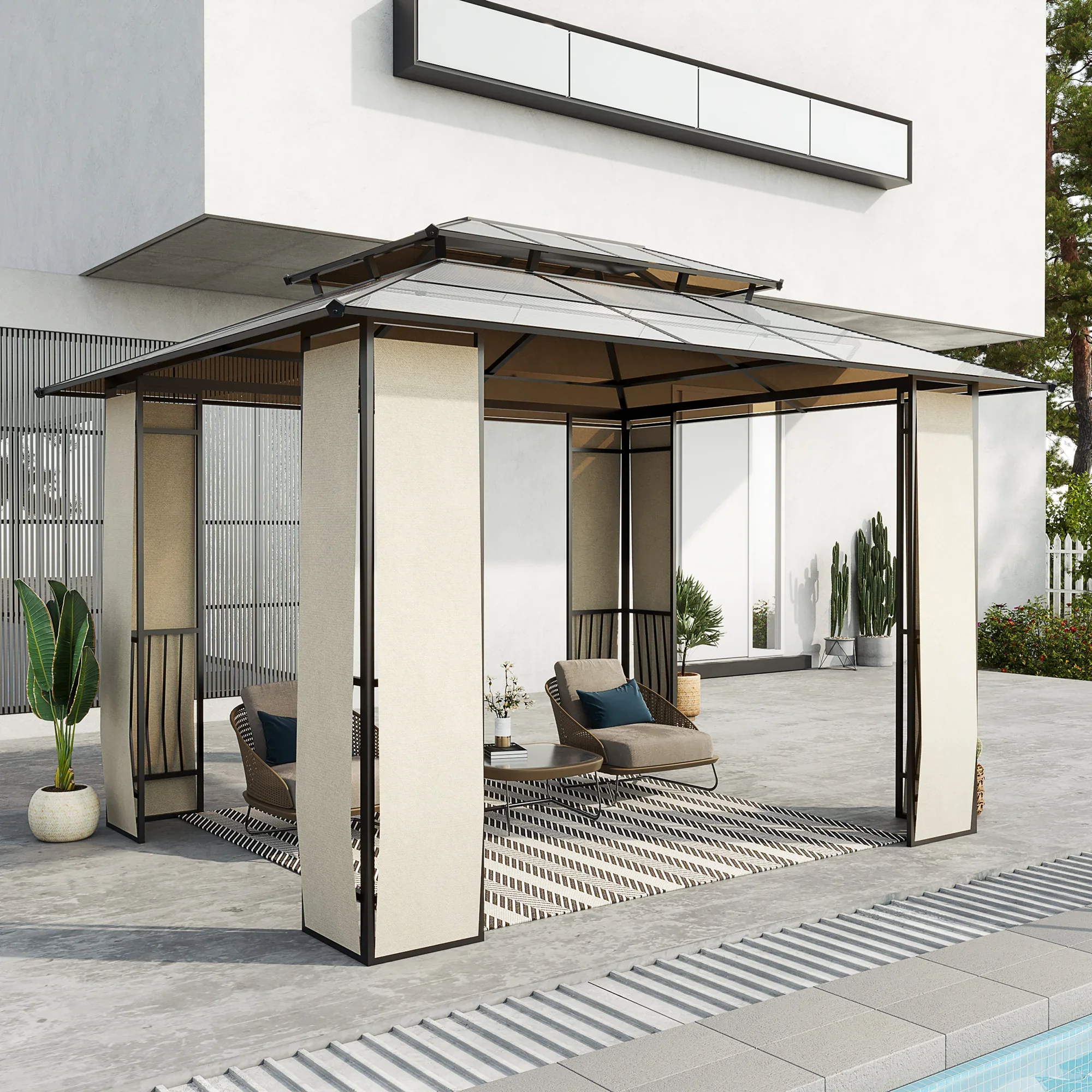 Outsunny Tuinpaviljoen Polycarbonaat Dak UV-bescherming Buiten