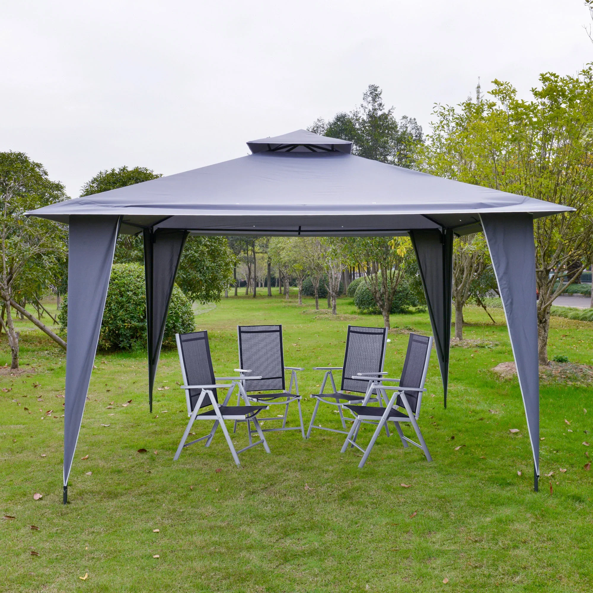 Outsunny Paviljoen 3,45x3,45 m met Dubbel Dak Grijs