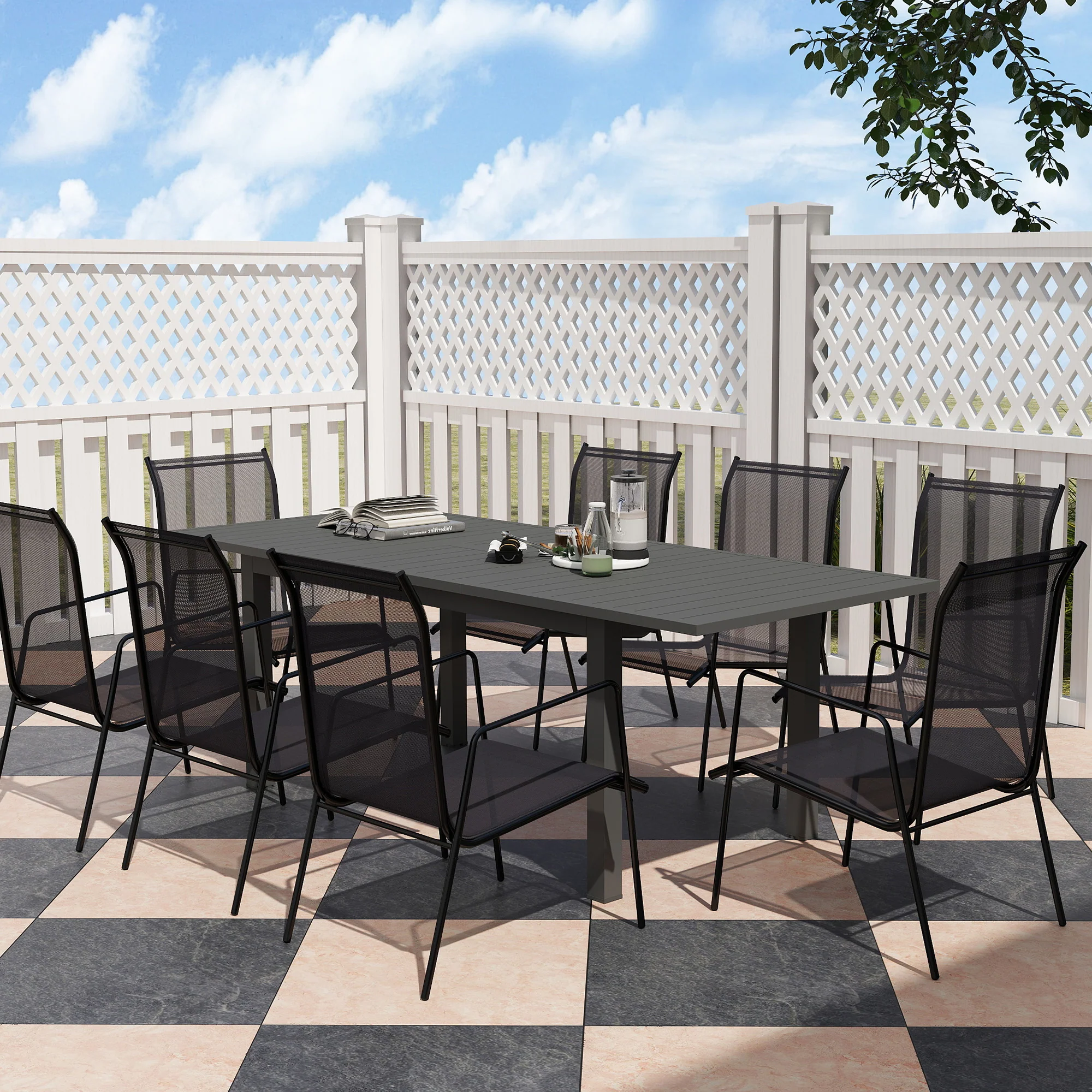 Outsunny Uitschuifbare Tuintafel Aluminium 160/220x90 cm Weerbestendig, Antislip Buffettafel Grijs