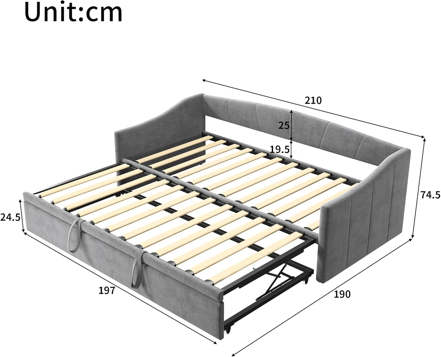 Schlafsofa 90/180 x 200 cm,Schlafsofa mit Bettkasten,Tagesbett Ausziehbar,Schlafcouch Ausziehbar Schlafsofa 200 cm Breit Bett Ausziehbar Zum Doppelbett,ohne Matratze (Grau-A, 90/180 x 200 cm)
