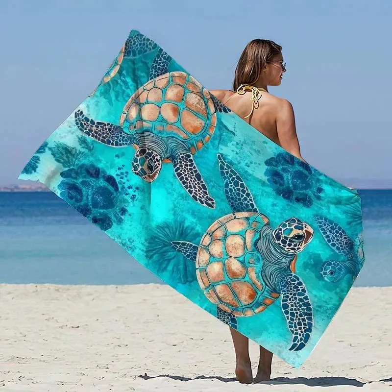 AquaTide Turtle Print Beach Towel – Soft & Absorbent Summer Towel