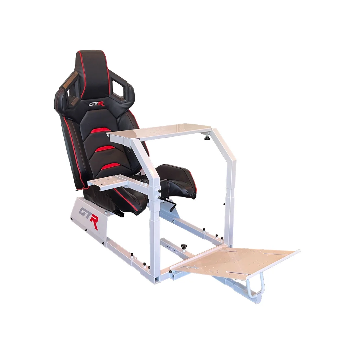 2025 GTA Race Simulator Model Cockpit met Witte Structuur en Verstelbare Zitting van Zwart/Rood Kunstleer in Race-Stijl