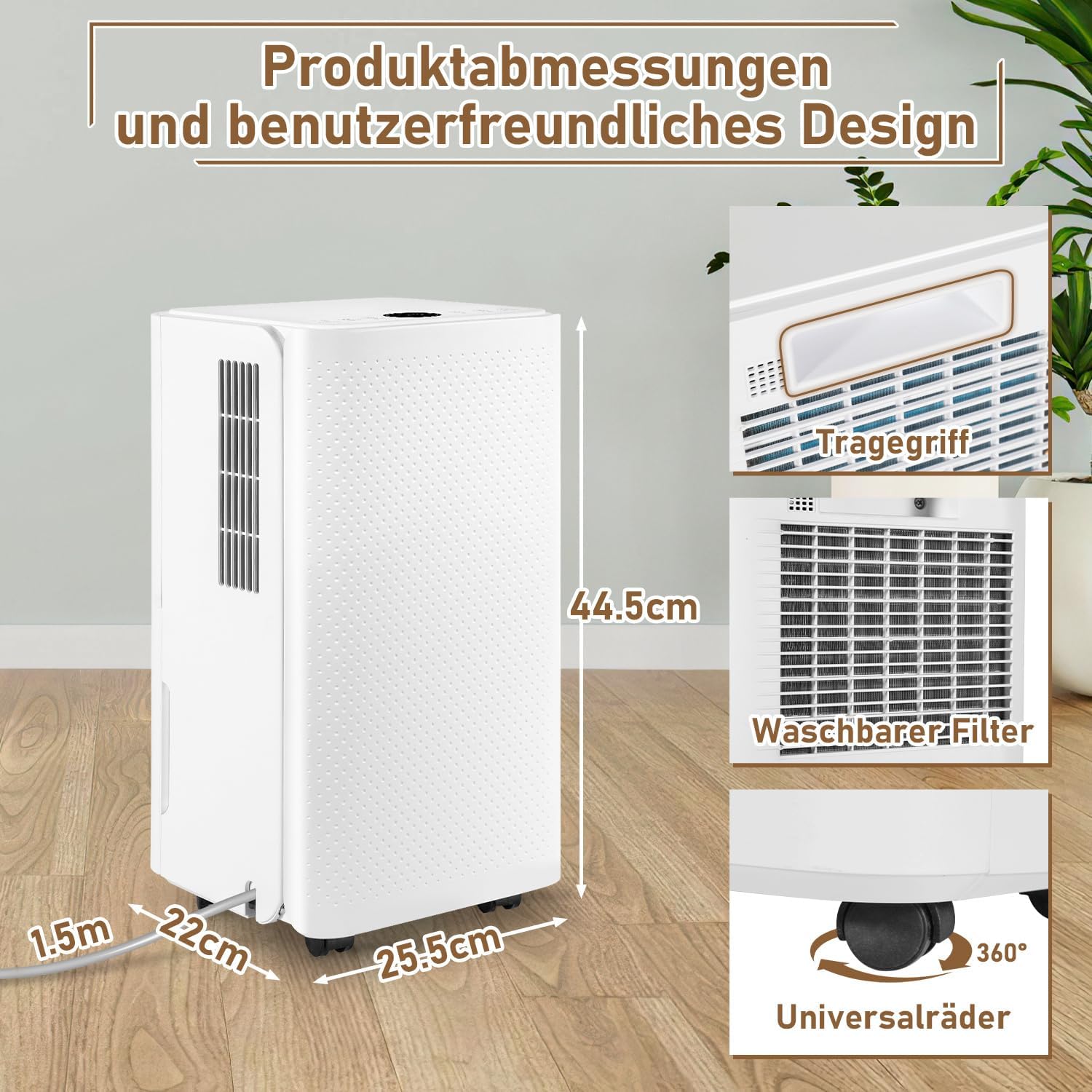 Luftentfeuchter, Luftentfeuchter Elektrisch 16L/24h, Raumgröße ca.75m³(25m²), Leiser Entfeuchter Elektrisch, 24H Timer, Wassertank 2L, Raumentfeuchter für Keller, Wohnung, Wohnzimmer