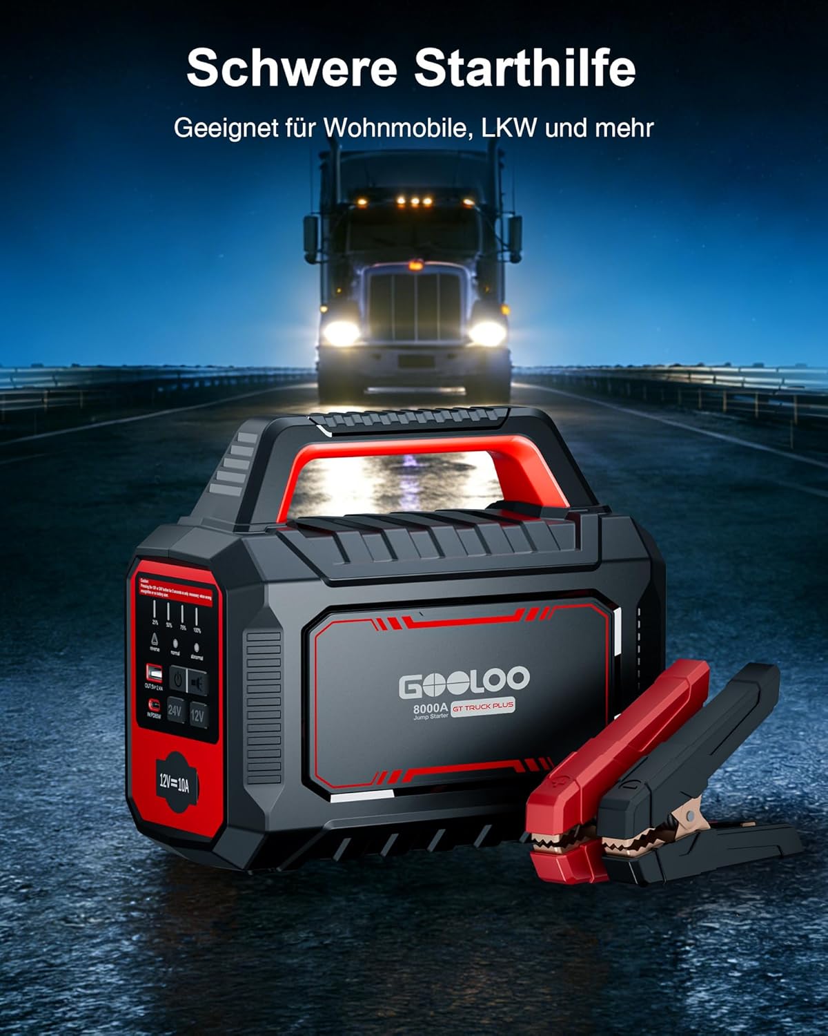 GOOLOO GT Truck Plus Starthilfe Powerbank – 8000A 12V/24V Tragbare Starter Powerbank mit PD65W Schnellladung, Booster Auto Starthilfe für PKW, LKW, Wohnmobile, Yachten (Alle Benzin und Diesel)