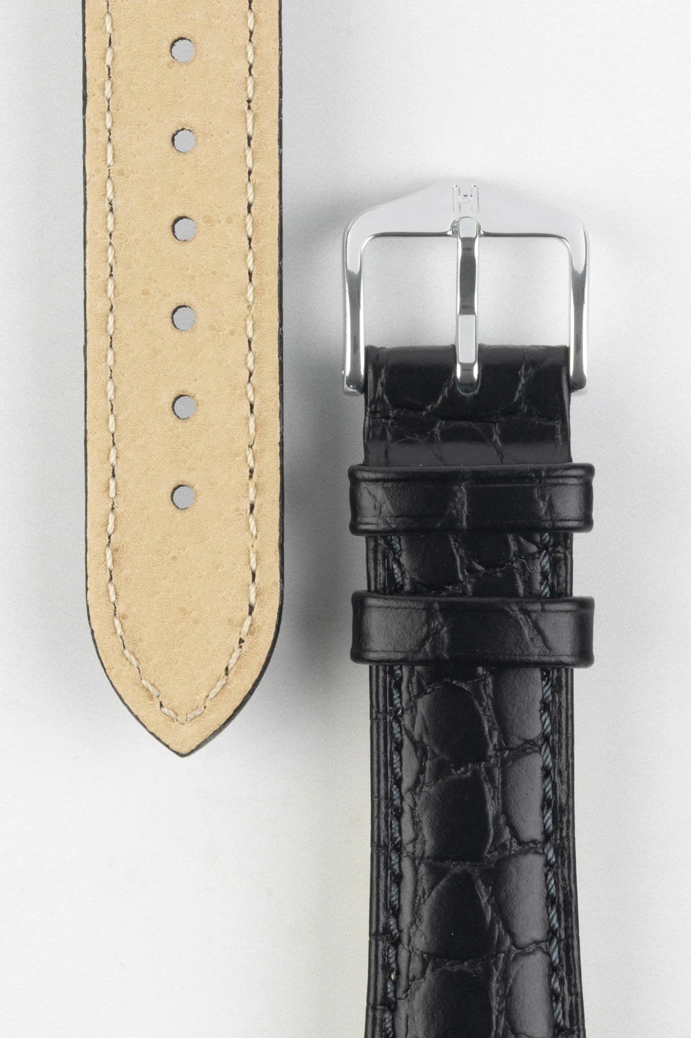 Hirsch ARISTOCRAT Croco-Embossed Leather Watch Strap in BLACK