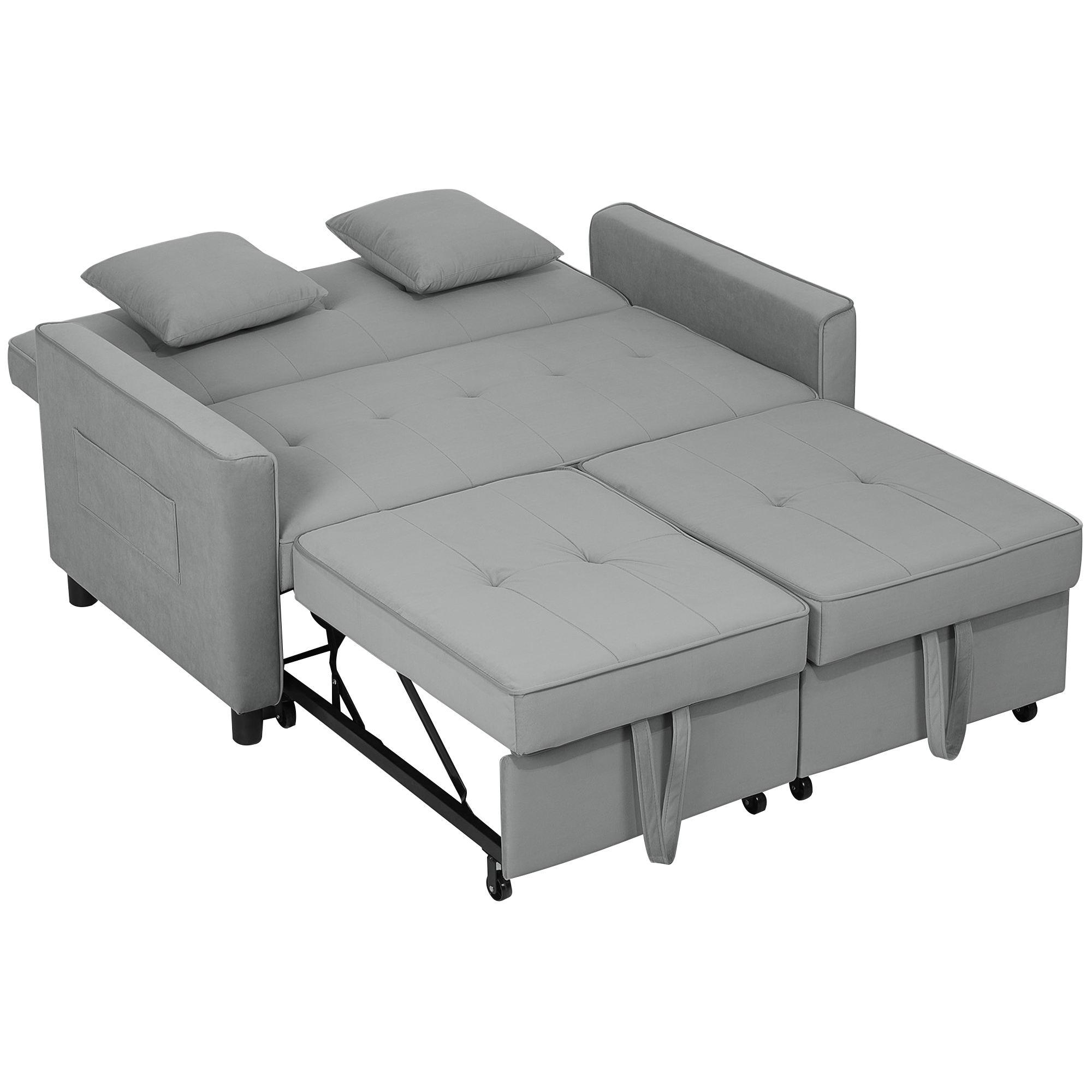 4-in-1 Sofa, Verstelbare Bank, Bedbank, met Kussens, Stoffen Bekleding, voor Woonkamer, Slaapkamer, Grijs