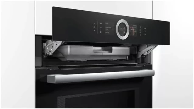 Bosch HMG7361B1, Serie 8 smarter Einbau-Backofen mit Mikrowellenfunktion, 60 x 60 cm, Made in Germany, Schwarz, Air Fry, Digitaler Bedienring, Touchdisplay, Automatikprogramme, Reinigungsunterst��tzung