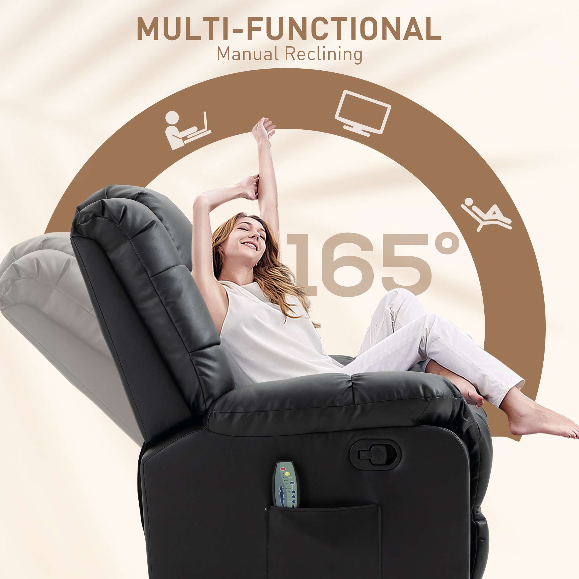 massagestoel Elektrische tv-stoel met ligfunctie 8 massagepunten