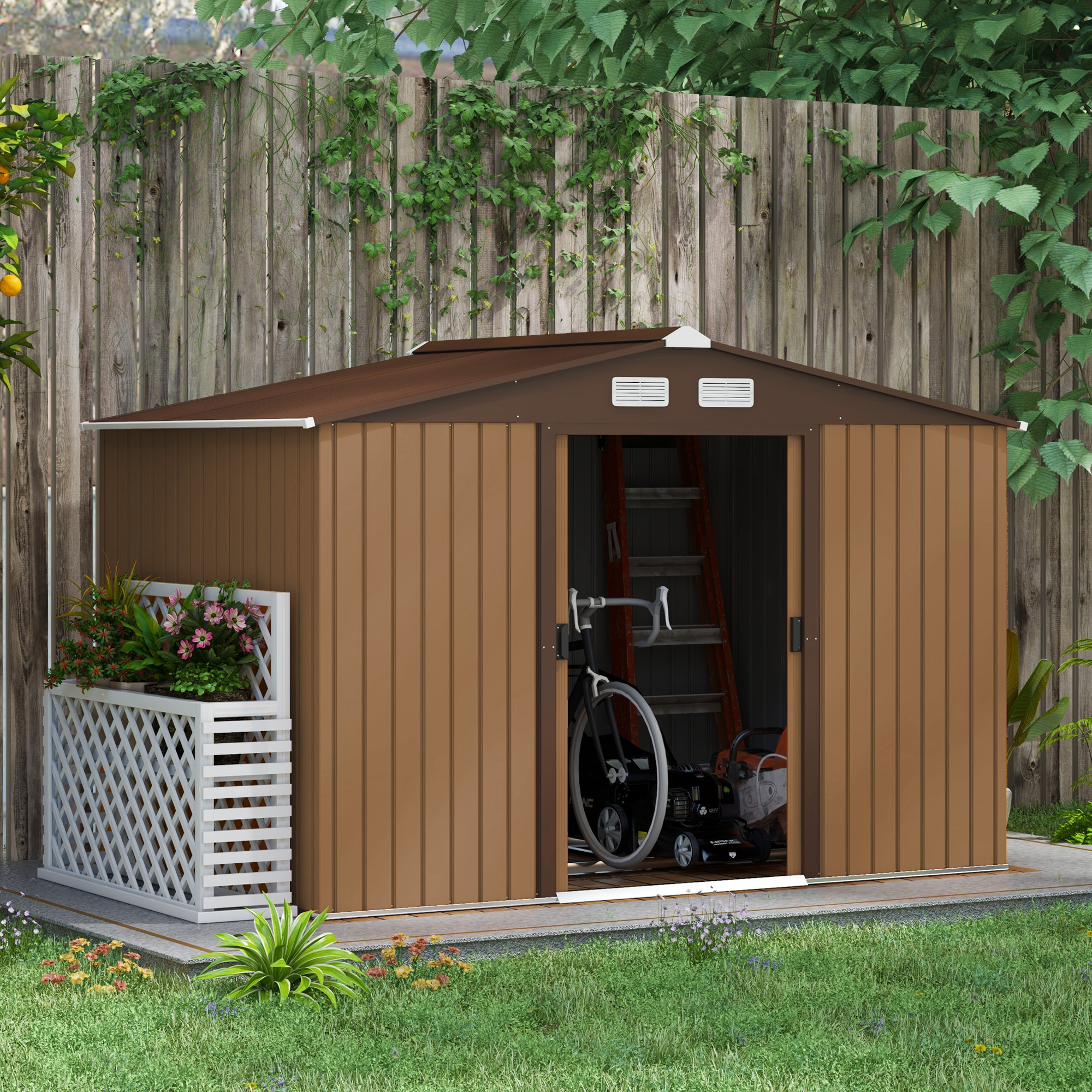 gereedschapsschuur met fundering gereedschapsschuur tuinschuur tuinschuur metaal geel 277 x 195 x 192 cm
