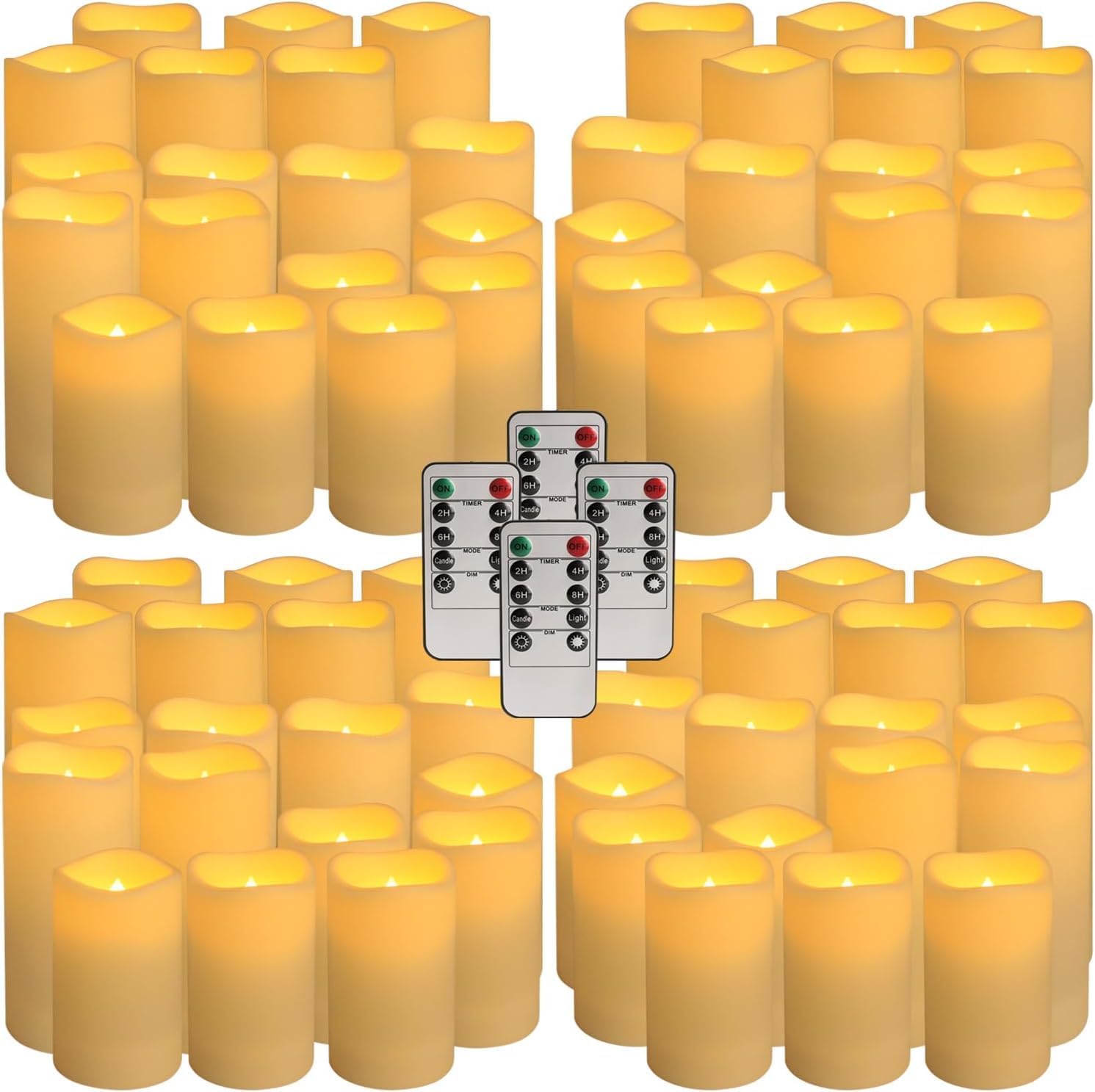 Set mit 72 wasserdichten flammenlosen Kerzen für den Außenbereich, LED-Kerzen mit 4 Fernbedienungen und Timer, (H 10,2 cm, 12,7 cm, 15,2 cm x T 5,6 cm), für Halloween, Hochzeit, Festival