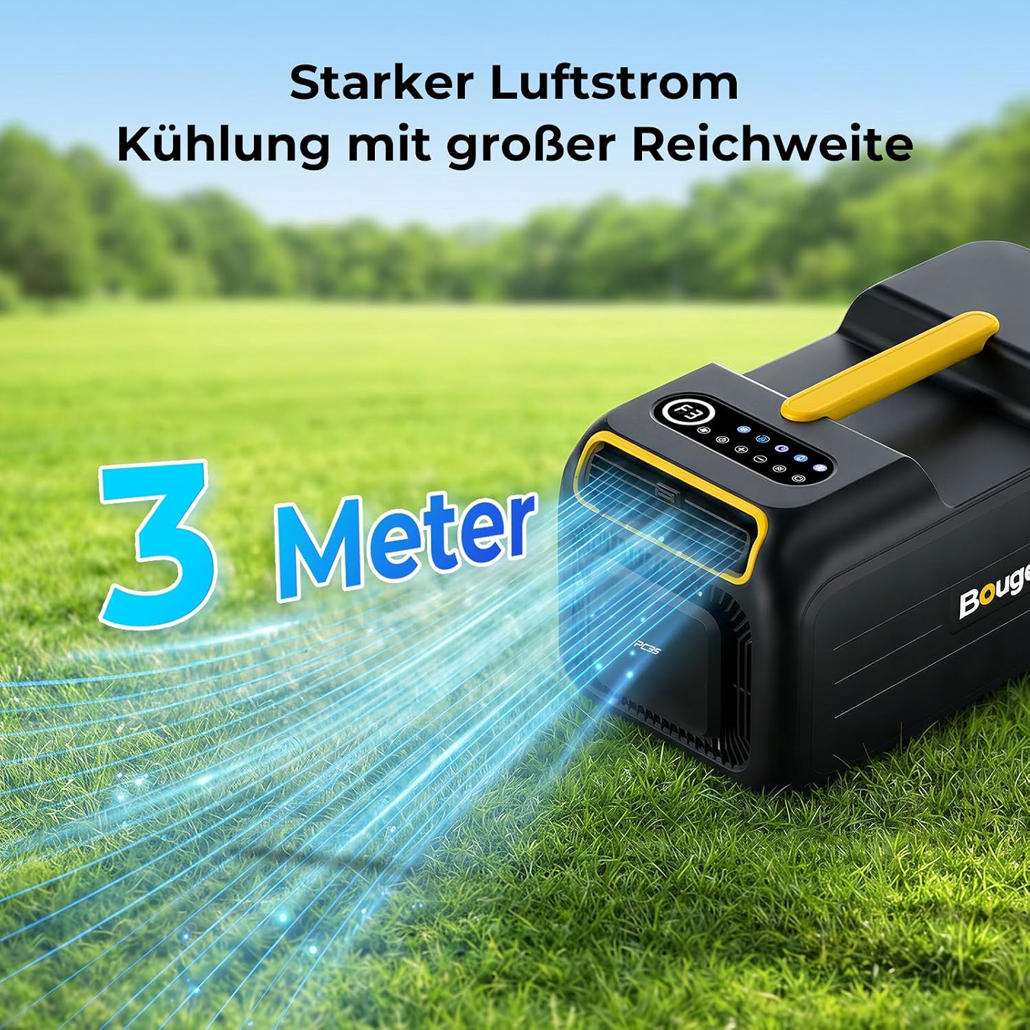 BougeRV Tragbare Klimaanlage für Camping, 3500 BTU Kühlen Mobile Klimaanlage, 10 Minuten Schnelle Kühlung, App-Steuerung, 5 Fach Funktion, R290 Gas, AC 100V-240V, für Zelt, Van