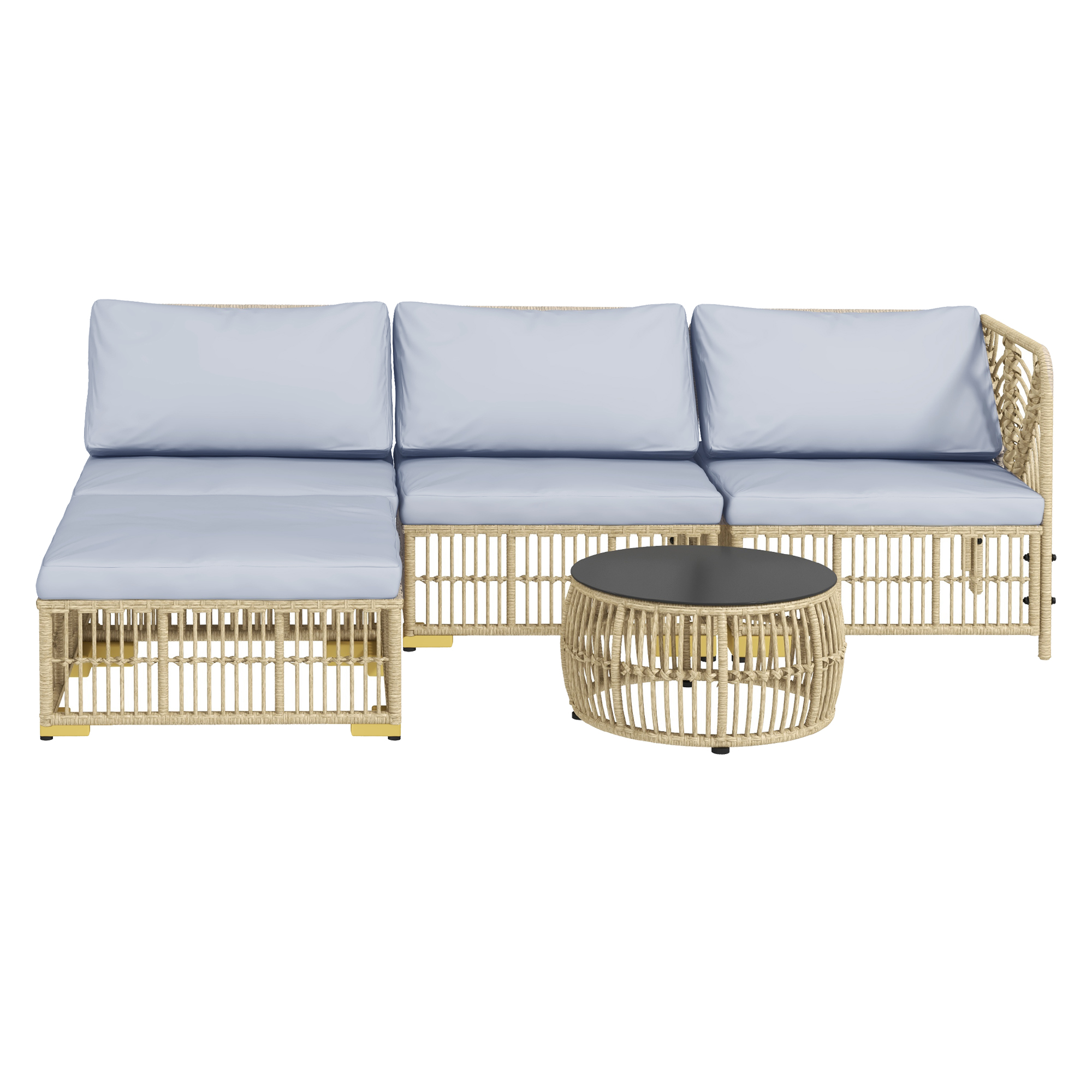 Outsunny Tuinset, 5-delig, inclusief zitkussen, kunstrotan, roestvrijstalen frame, lichtgrijs