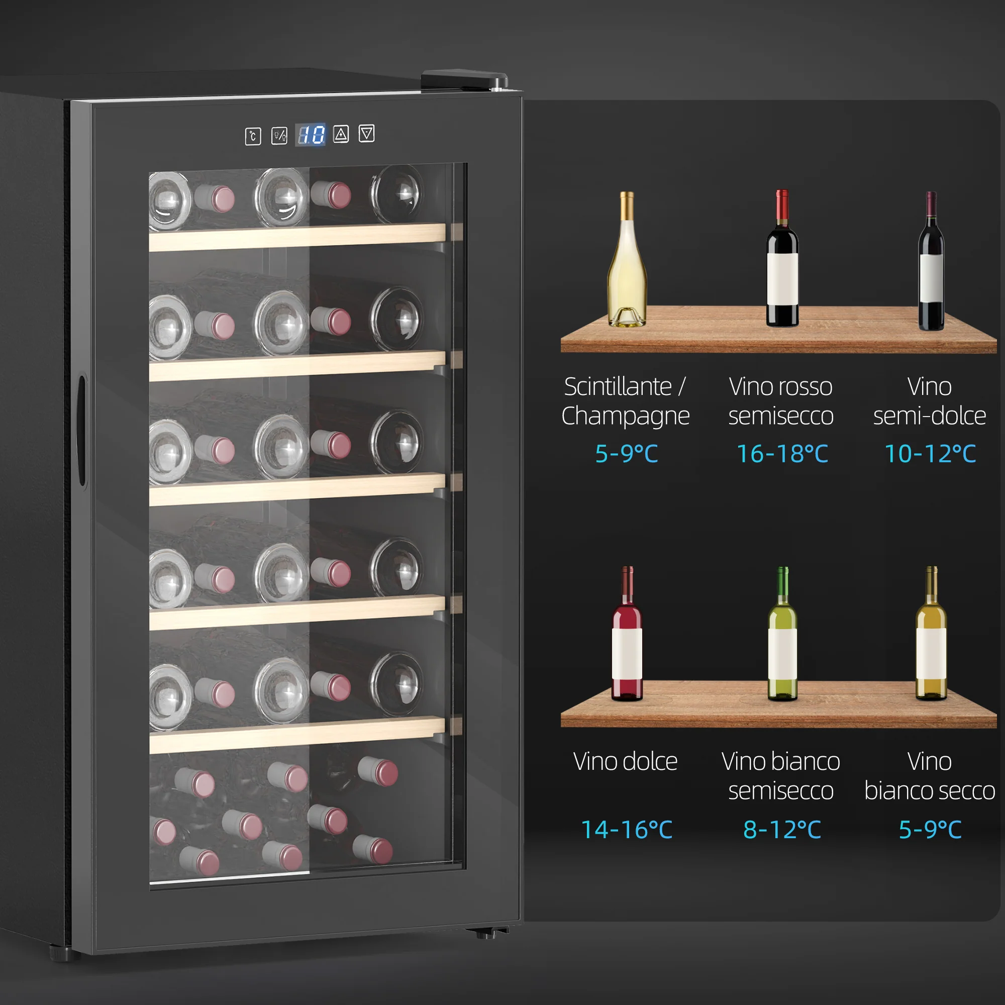 Cantinetta Vino Refrigerata per 41 Bottiglie Capacità 91L con Controllo Temperatura e Ripiani in Legno Nero