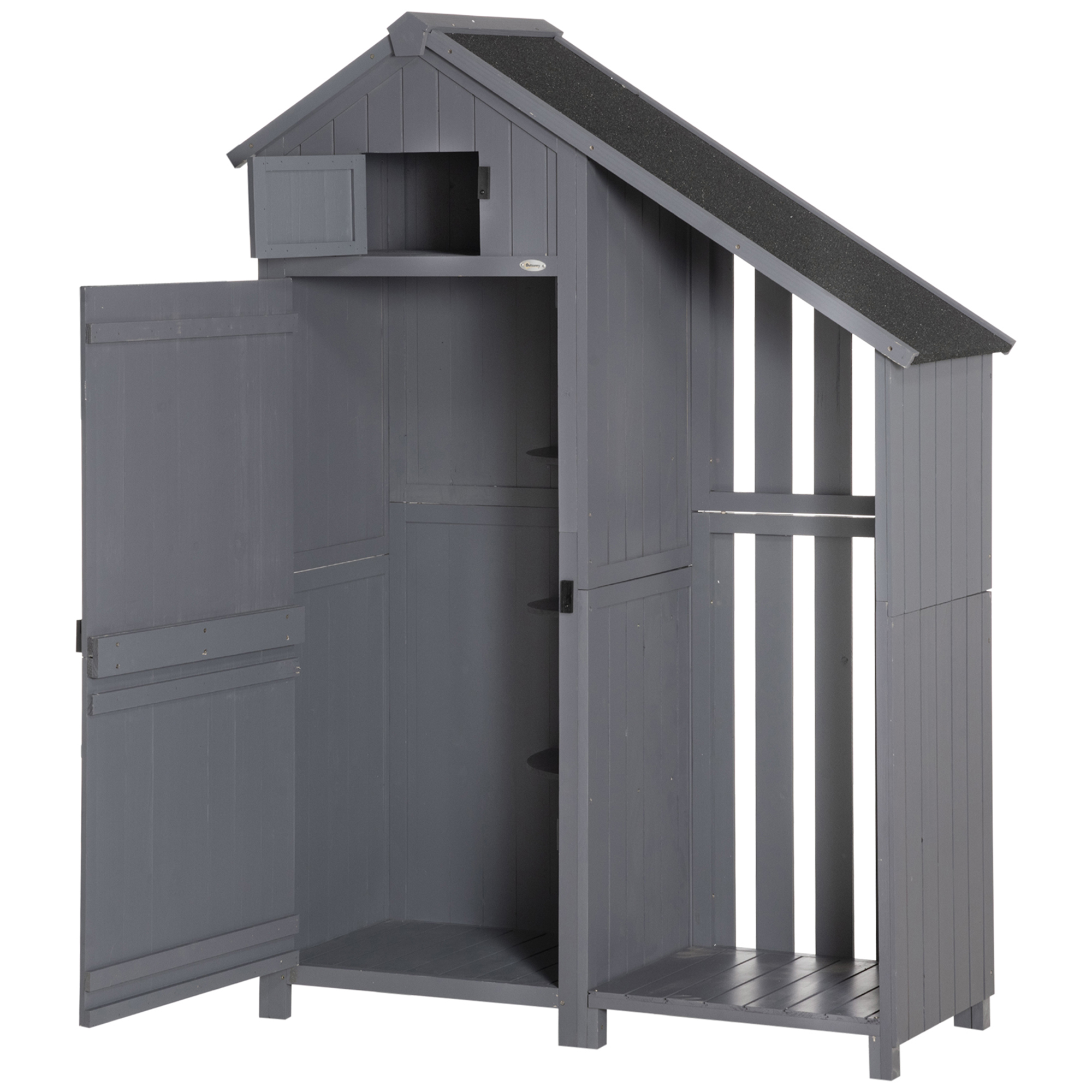 tuinhuis gereedschapshuis gereedschapsschuur met opslagruimte voor brandhout gereedschapsschuur met 3 planken, grijs,130 x 54,5 x 180 cm