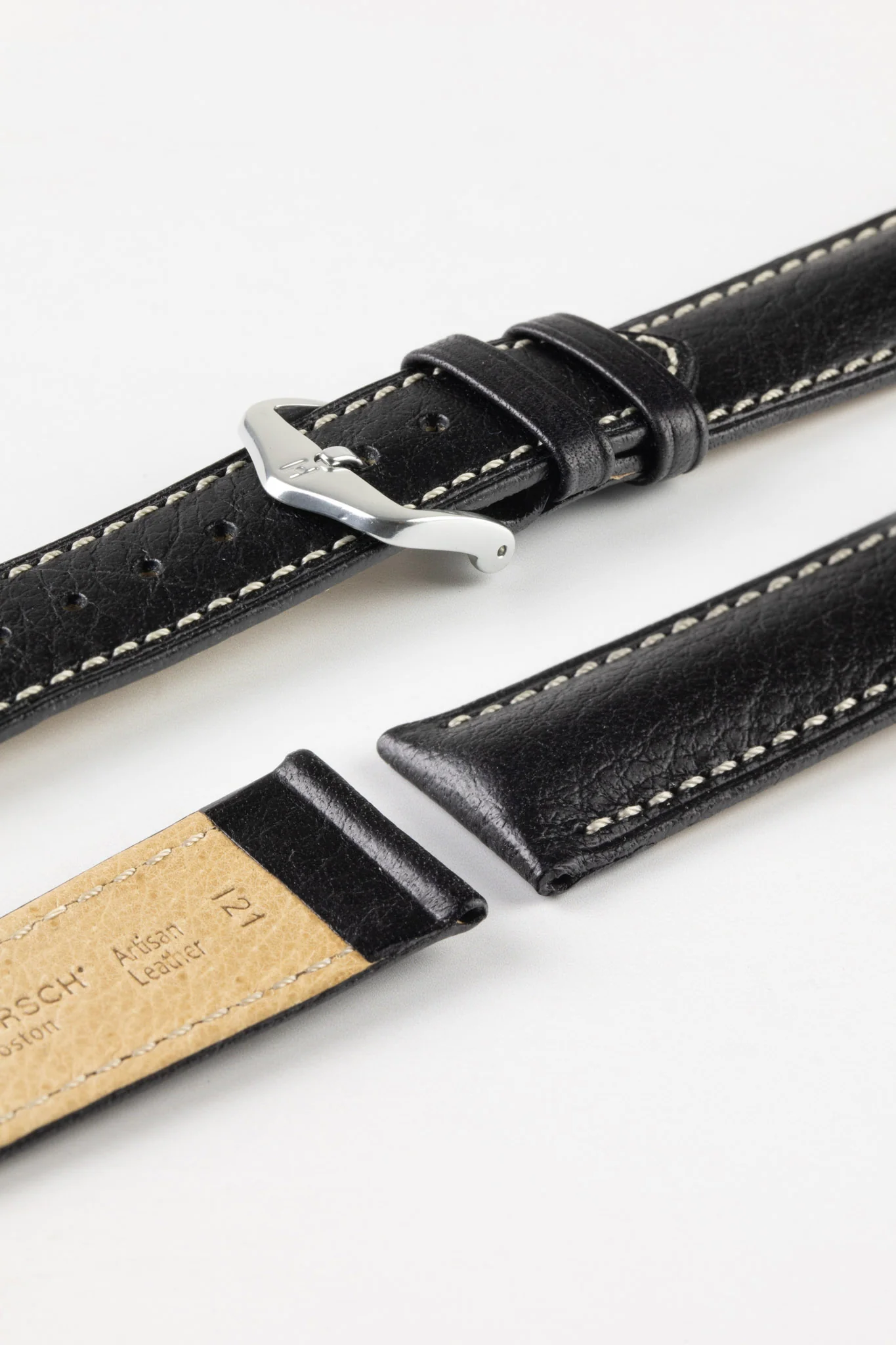 Hirsch BOSTON NQR Black Watchstrap - Buffalo Calfskin