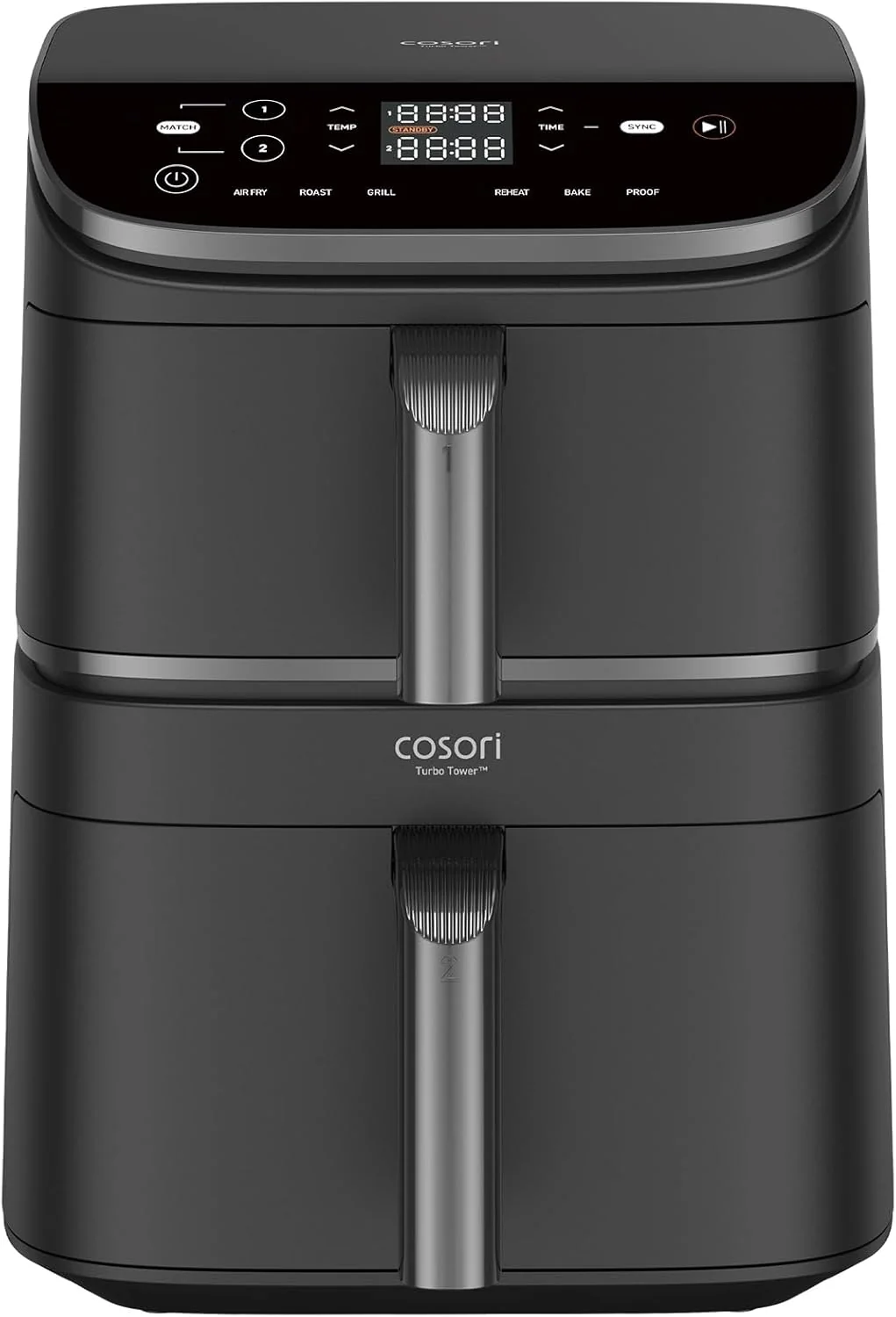 Cosori Turbo Tower Freidora de Aire10,8L con Cesta Verticales, Cocción en 3 Niveles que Ahorra Espacio, 2630 W, 6 funciones, 2 DC Motores, Más de 50 Recetas Completas en Línea