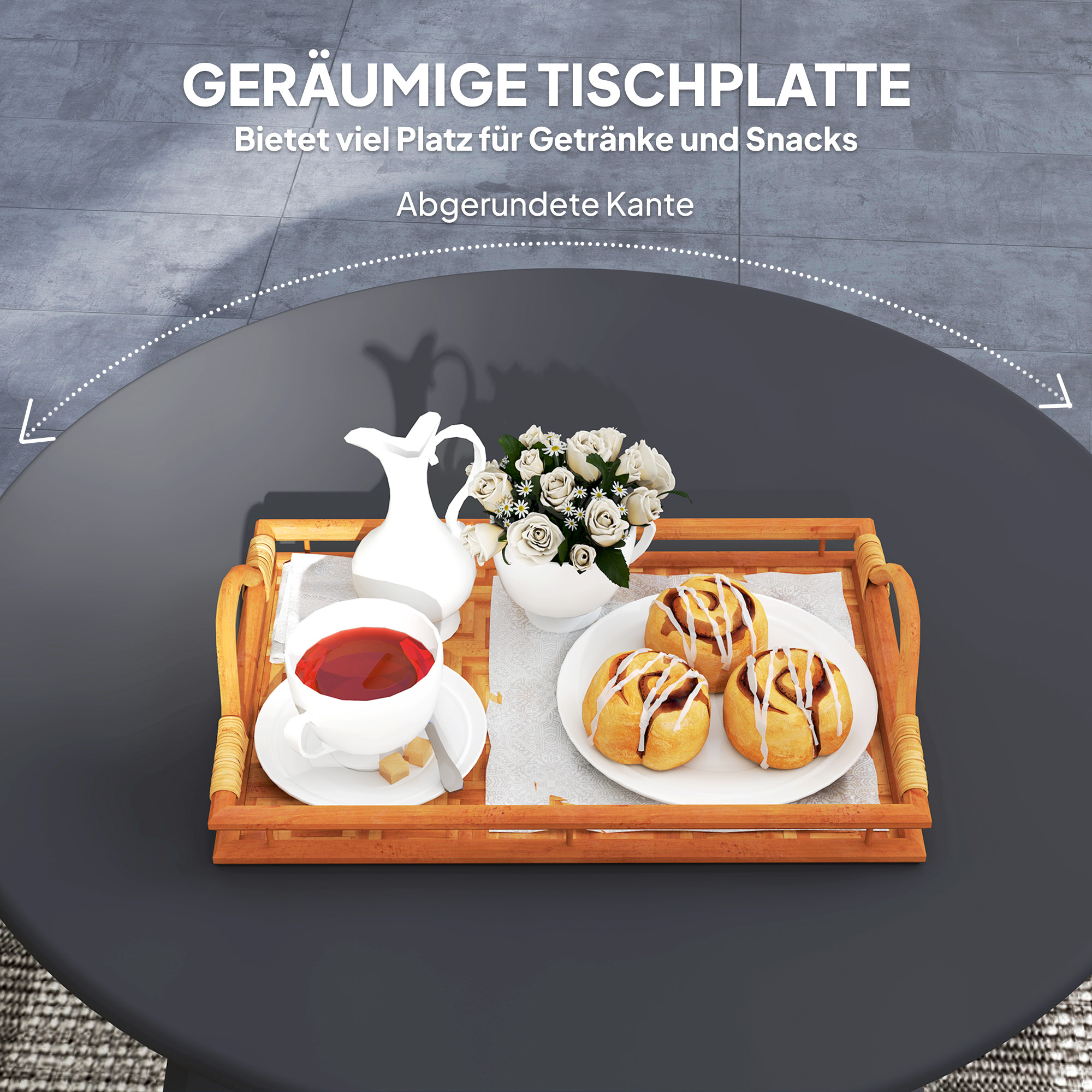 Outsunny Metalen Balkontafel Rond Koffietafel Weerbestendig Tuin Tafel ?70 x 42H cm Zwart