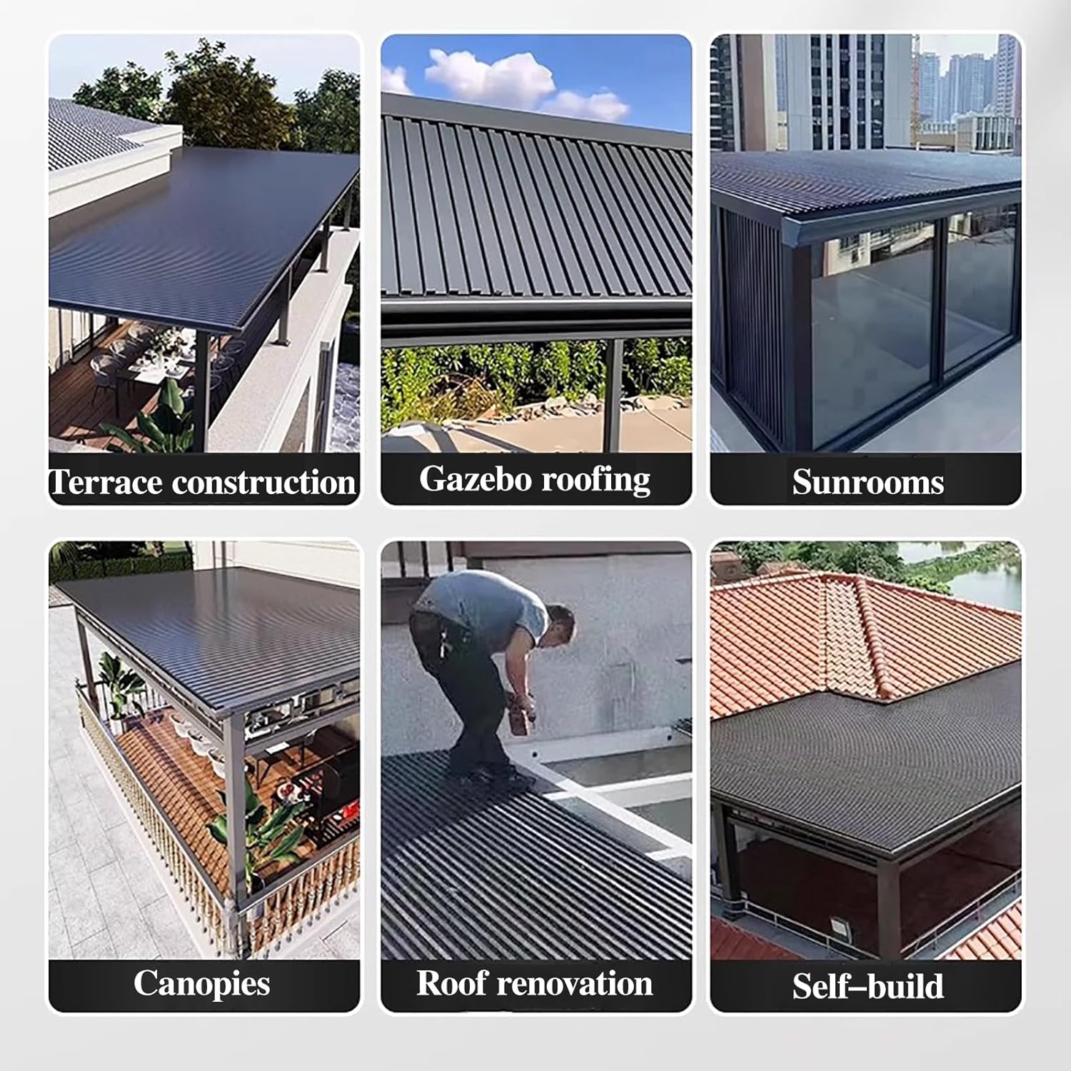 Aluminium-Isolierdachplatten, Terrassen- und Balkonabdeckungen, Allwetterplatten, Wellkunststoffkern, Balkondachabdeckung, Regenschutz für Wohnungen