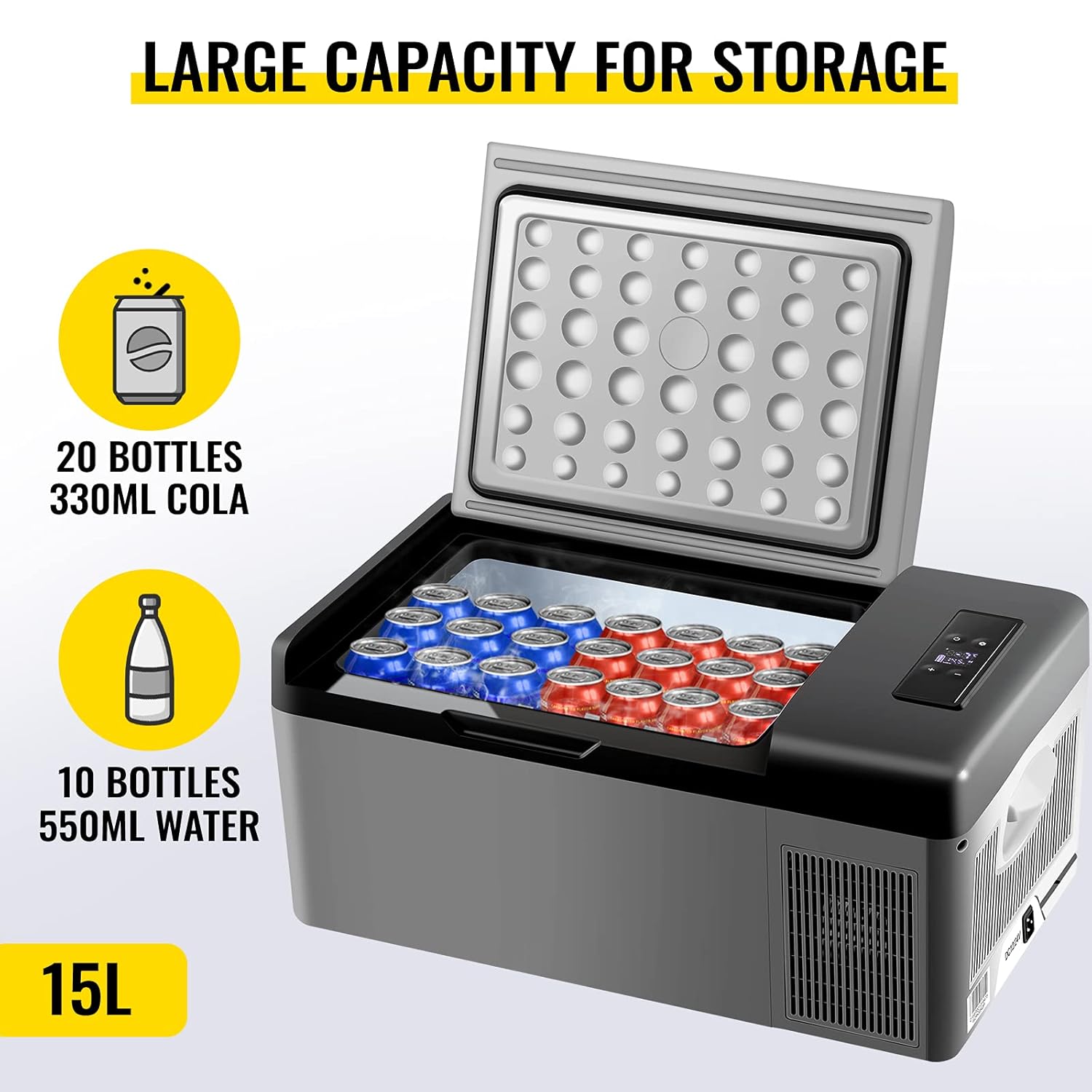VEVOR Electric Portable Fridge 15 L 12/24 V Portable Car Refrigerator, Electric Car Fridge with 3 Levels Dual Mode Car Battery with LCD Control Panel Camping, Black