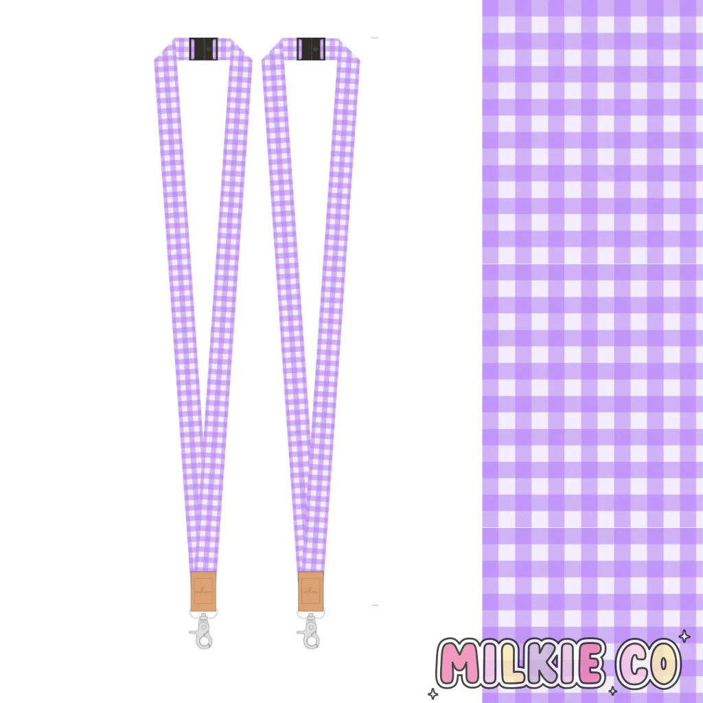 Baby Lilac Gingham Fabric Lanyard