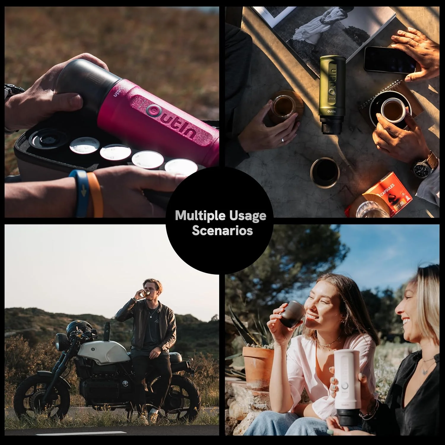 OutIn Nano Draagbare Espressomachine met Batterij, voor onderweg of camping, Koffiezetapparaat to go, met elektrische zelfverwarming via USB - C, 2 in 1 voor gemalen koffie en NS - capsules