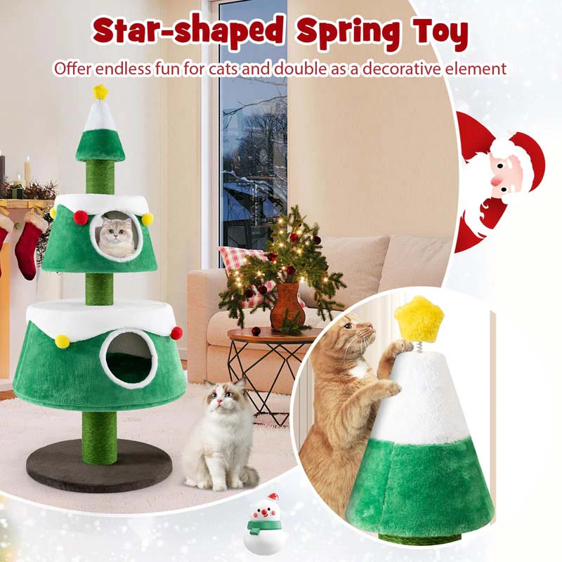 Eletriclife Christmas Cat Tree for Indoor Cats Cute Holiday Cat Tower with 2 Condos