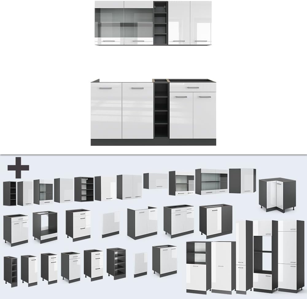 Vicco Singleküche R-Line, Weiß Hochglanz/Anthrazit, 160 cm ohne Arbeitsplatte