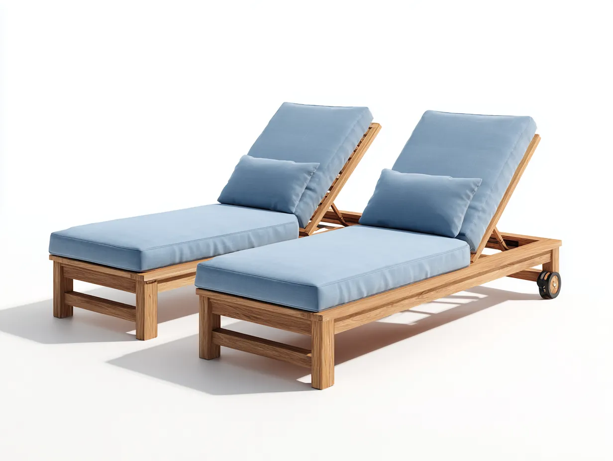 Sonnenliege-Holz-Textil-204 x 74 x 91 cm-Blau-Natur-Modern