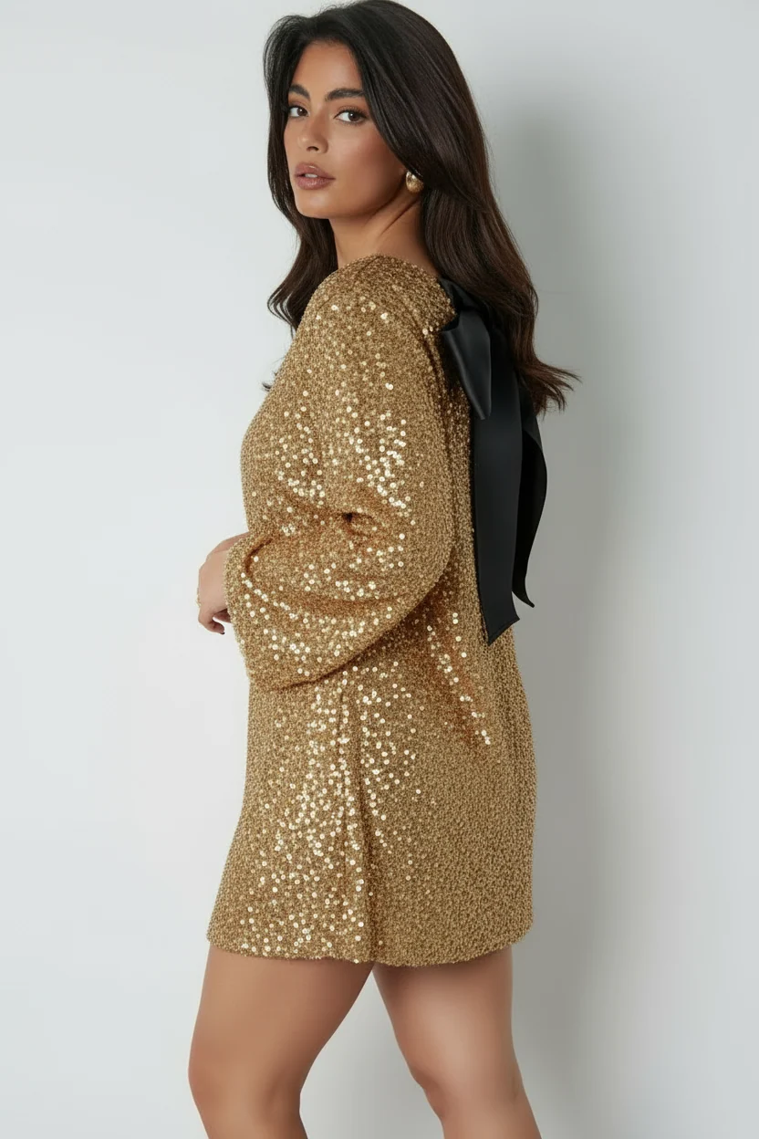 Glitzerndes Mini-Kleid mit Pailletten & Satinschleife