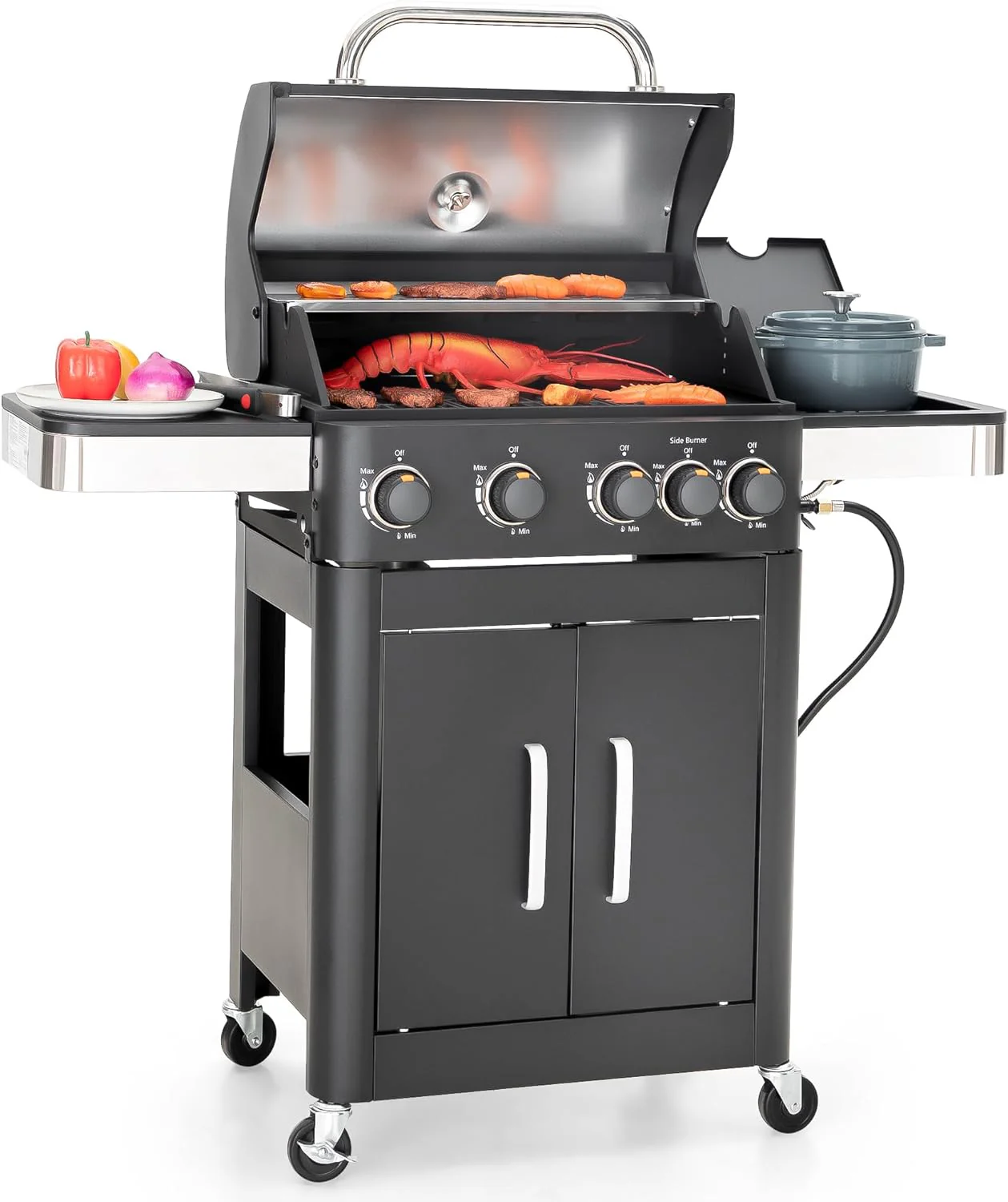 Captiva Designs Propane Gas Grill and Charcoal Grill Combo with Side Burner