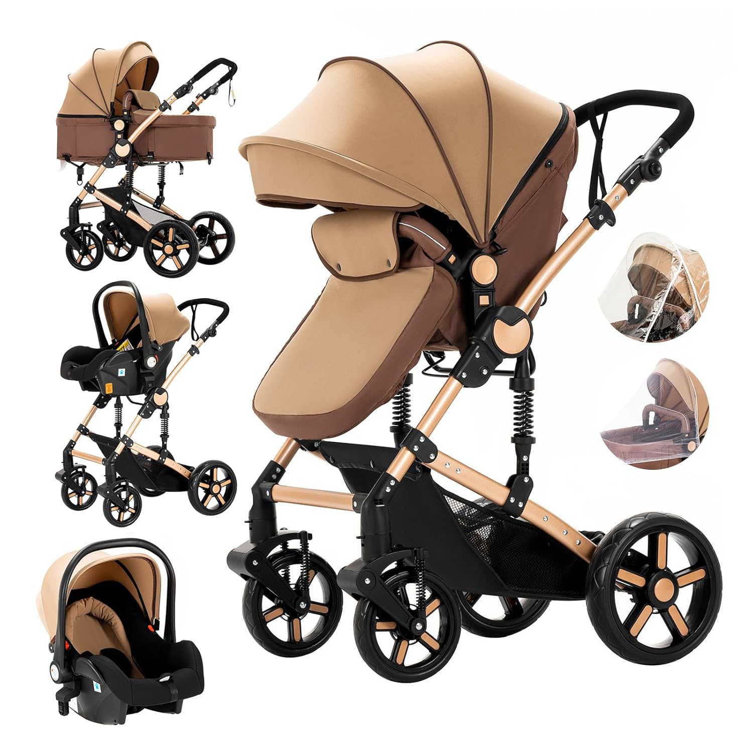 3 in 1 Kombikinderwagen 3 in 1 Reisesysteme Kinderwagen Infant Hochlandschaft Liegender Buggy Kinderwagen Neugeborenen Kinderwagen Faltbarer Standardkinderwagen (906 White)