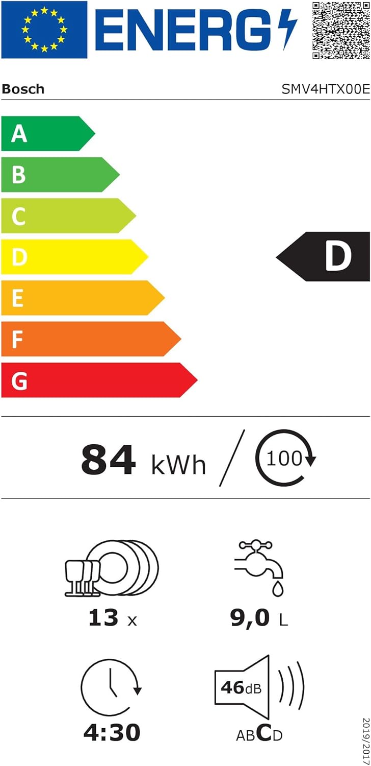 Bosch SMV4ETX08E, Serie 4, Smarter Geschirrspüler Vollintegriert 60 cm, Besteckkorb, Spülmaschine mit Programmassistent, besonders Leise, Rackmatic, Automatische Türöffnung, InfoLight, AquaStop