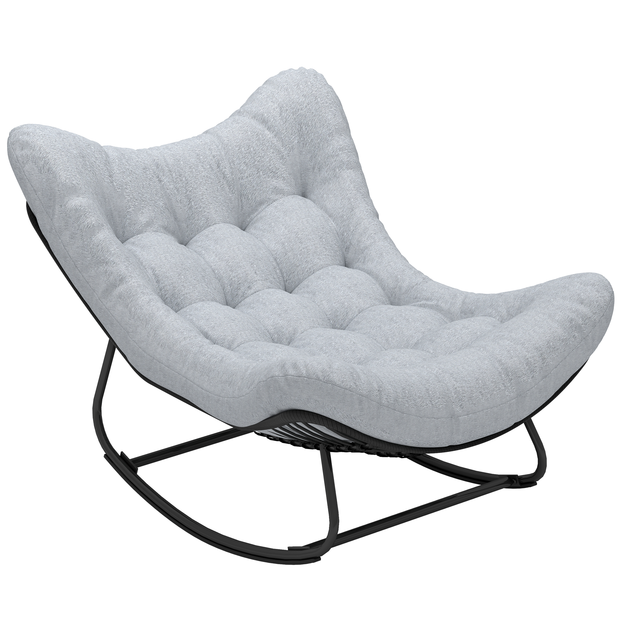 Rattan Schommelstoel Tuinbank met Stalen Frame en Kussen Schommelbank 98 x 111 x 74 cm Grijs