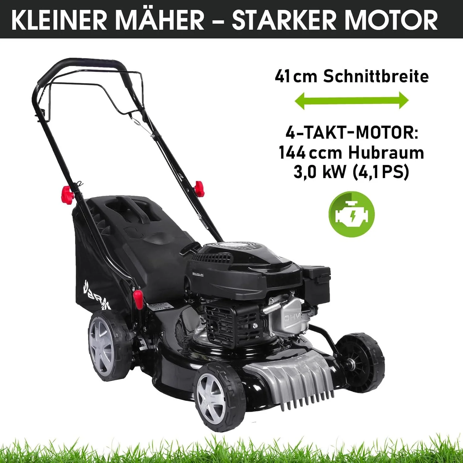 BRAST Benzine grasmaaier met aandrijving | 3,0 kW (4,1 pk) | Elektrische start | 41 cm maaibreedte | vele modellen | T��V | 4-takt OHV-motor | 25-75 mm maaihoogte | 40 L opvangbak | Stalen behuizing | 16145 Estart