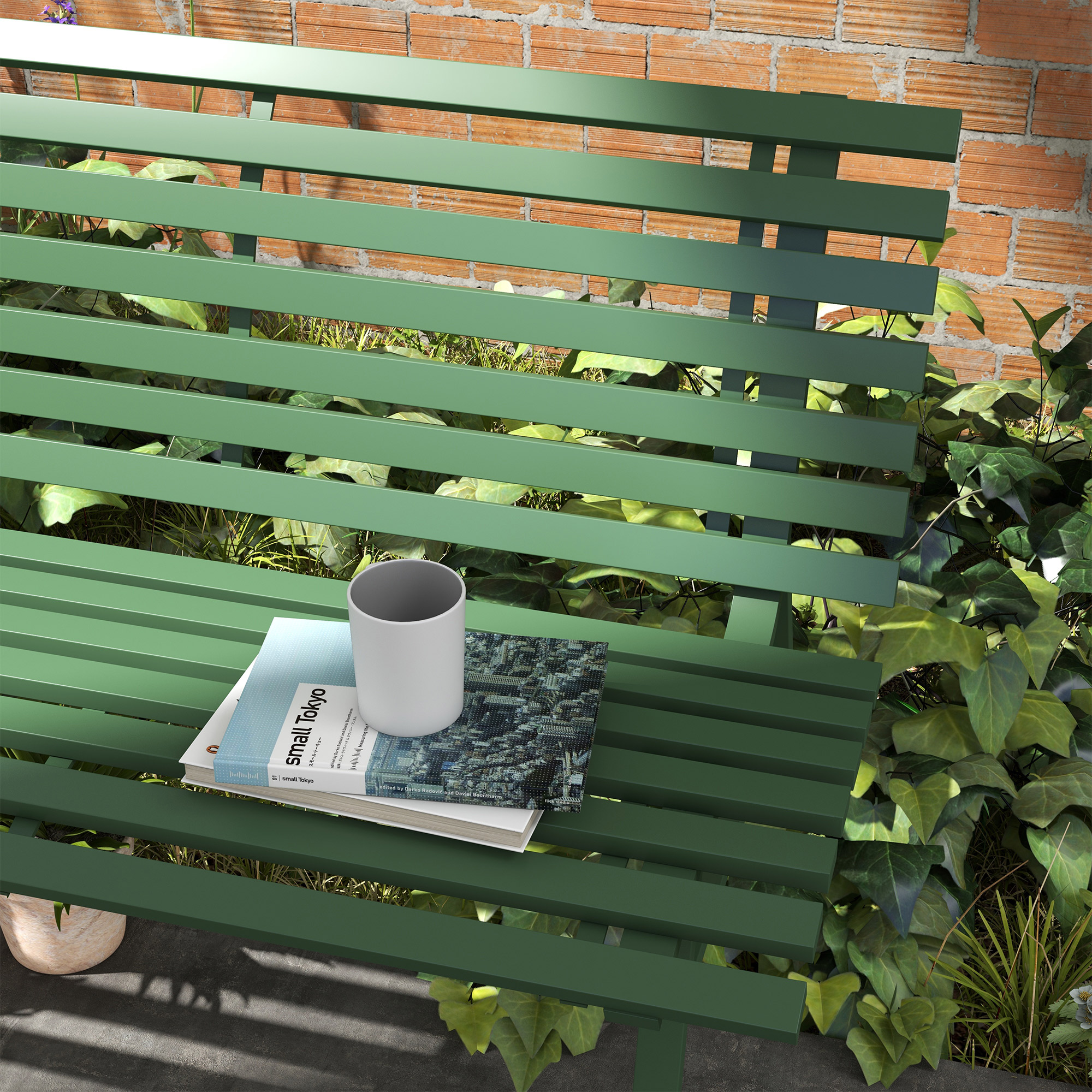 Outsunny Groene Tuinbank, Parkbank, Zitbank in Latdesign, Weerbestendig, Aluminium, 123 x 67 x 79 cm