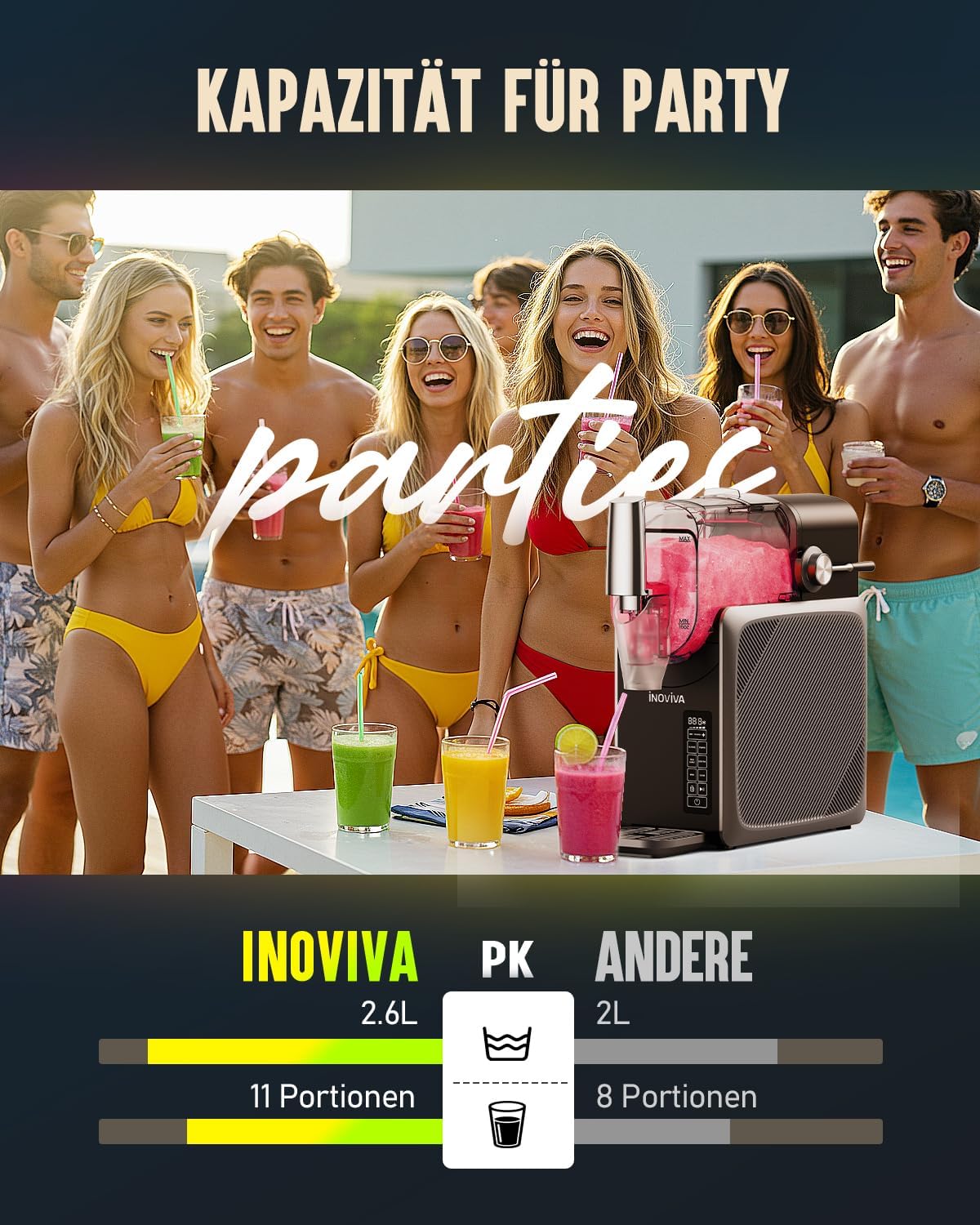 INOVIVA Slush Maschine 2.6L, kein Eis erforderlich, Slushie für Zuhause mit Selbstreinigung, 5 voreingestellte Modi, Slushies, Milchshakes, Frappés & Gefrorene Cocktails(Aktualisiertes)