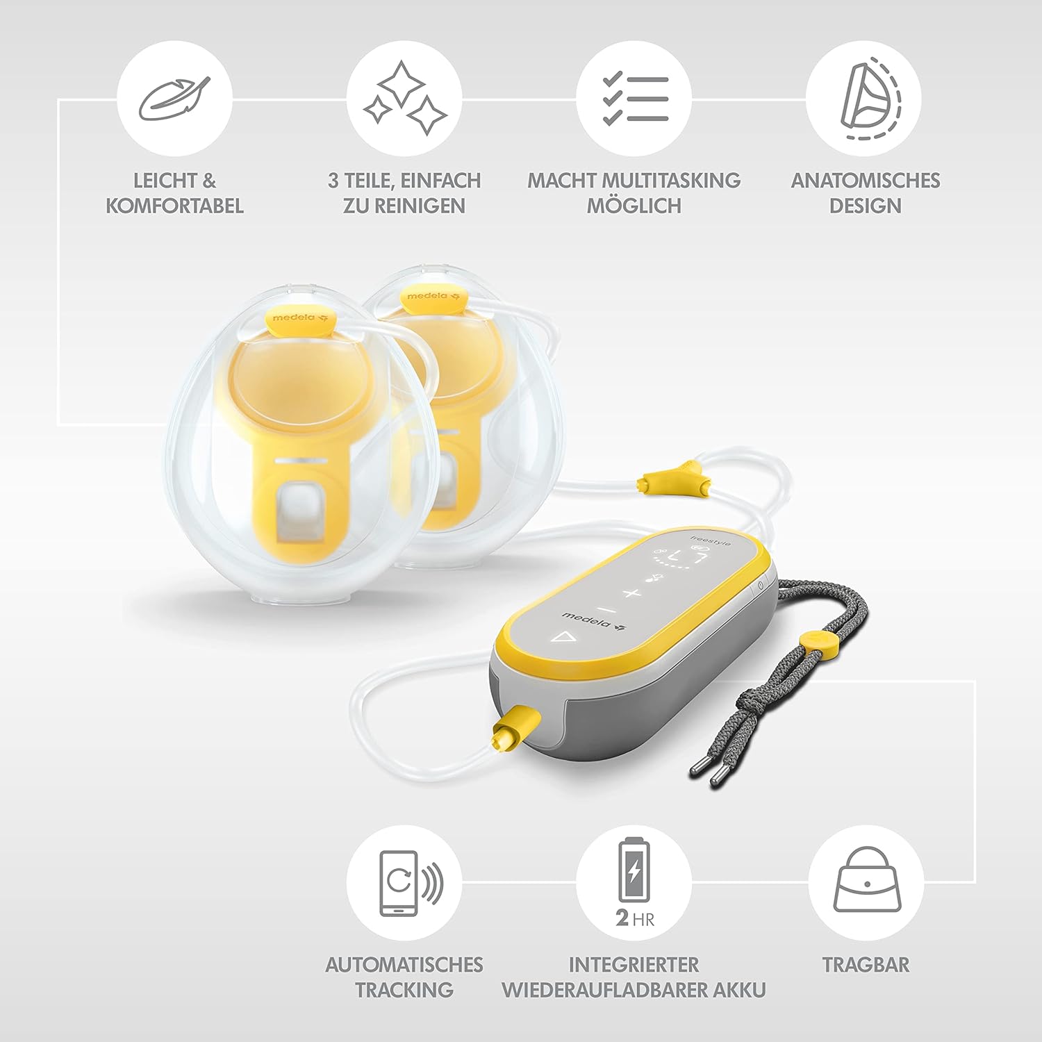 Medela Freestyle Hands-free Elektrische Doppel-Milchpumpe mit direkt im BH tragbaren Auffangschalen – Verbindbar mit der Medela Family App – Tragbares und diskretes Design
