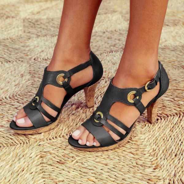 Damen Sandaletten mit Blockabsatz | Elegante Riemchensandaletten mit offenem Zehenbereich und modernen Metall-Details