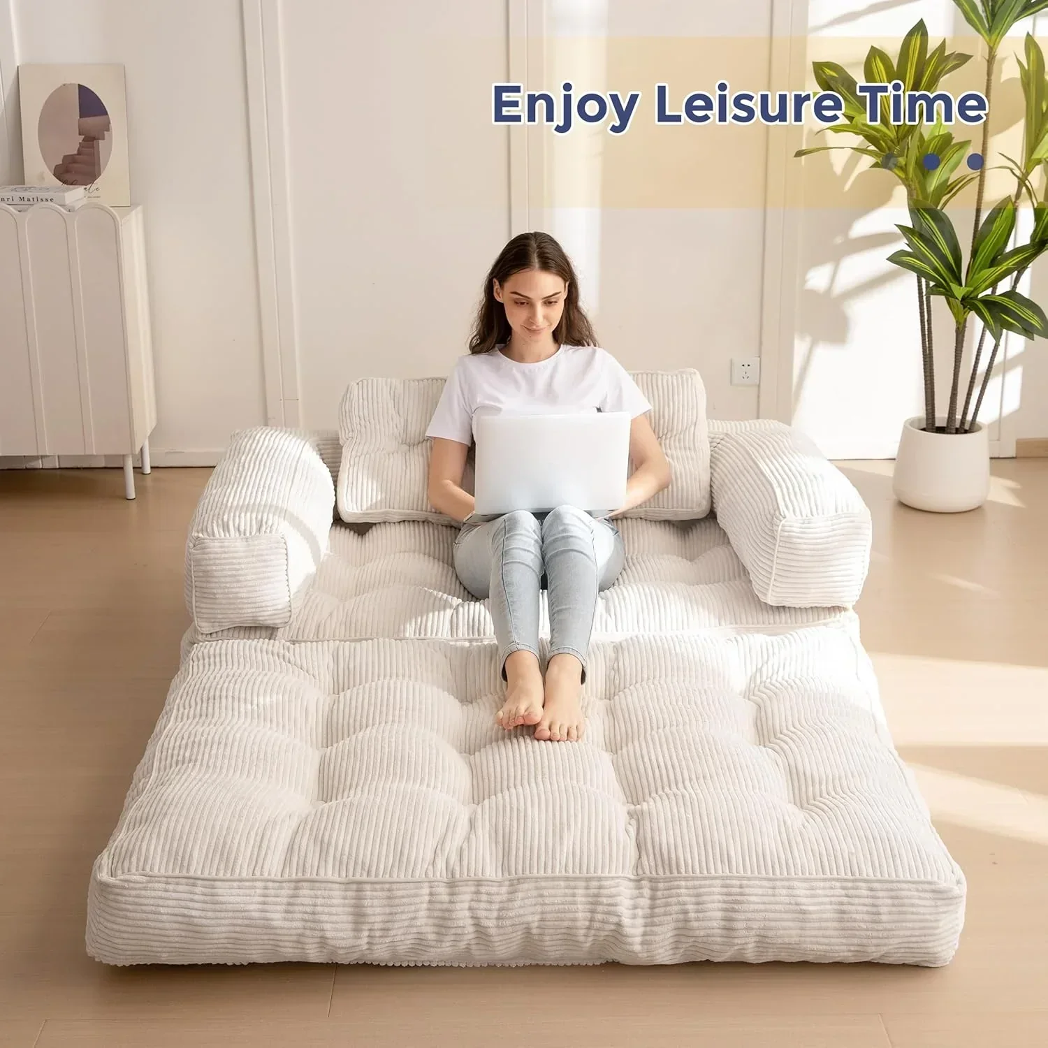 Folding Sofa Bed L-Shaped Convertible Sofa Bed with Armrests and Pillows