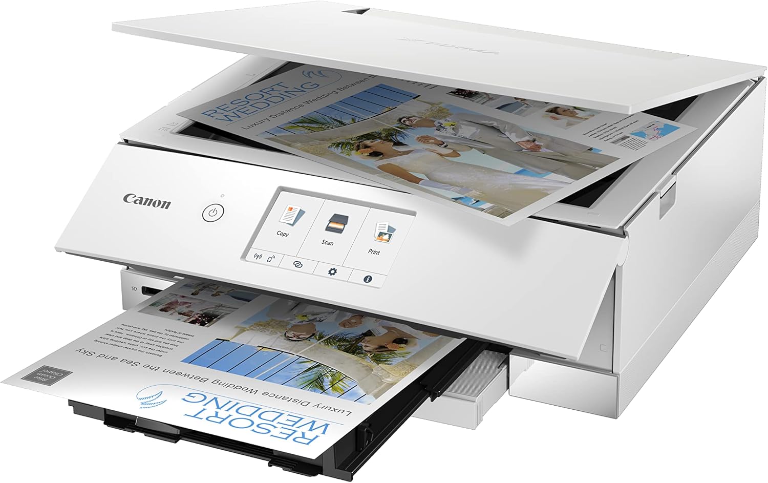Canon PIXMA TS8351a Drucker Farbtintenstrahl Multifunktionsgerät DIN A4 (Scanner, Kopierer, 4.800 x 1.200 dpi, 6 separate Tinten, USB, WLAN, AirPrint, Duplexdruck, 2 Papierzuführungen, 5 GHz), weiß