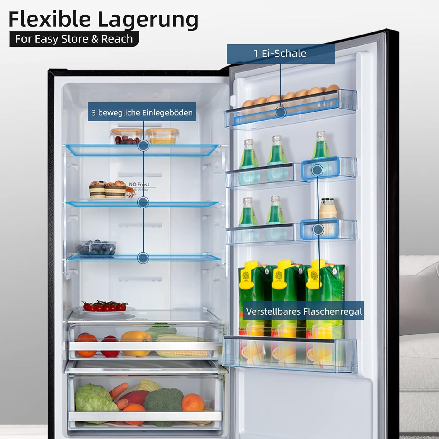 CHIQ CTT107BC Kühlschrank Klein 107 Liter, Höhe 84cm, Tiefe 55cm, Platzbedarf nur 0,3 ㎡, Mikro-Gefrierfach, Vario Box, 7 Temperaturregelstufen, geräuscharm, 87 kWh/Jahr, Schwarz