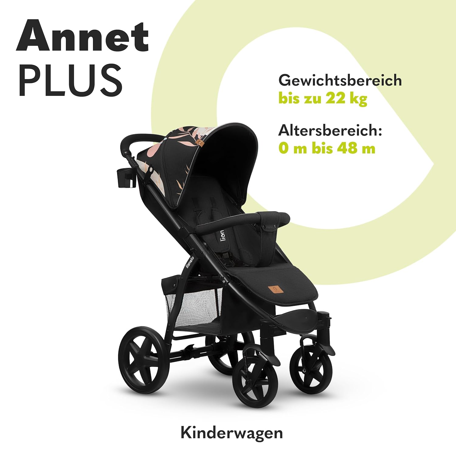 LIONELO Annet Plus Buggy bis 22 kg mit Liegefunktion, Kinderwagen klein zusammenklappbar mit Zubehör, Eva-Schaum-Räder, Moskitonetz, Fußdecke Getränkehalter, Korb