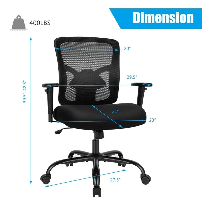 400 Lbs Mesh Big Amp Tall Office Chair Ergonomic Executive Chair Rolling Swivel Computer Task Chair - Comfortable And Ergonomic Design