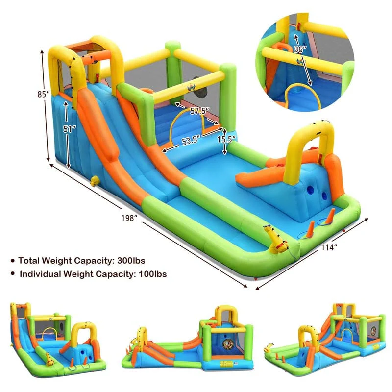 8-in-1 Giant Water Park Bounce House Inflatable Water Slide with Trampoline, Climbing Wall, Splash Pool, Water Gun & Sprinker