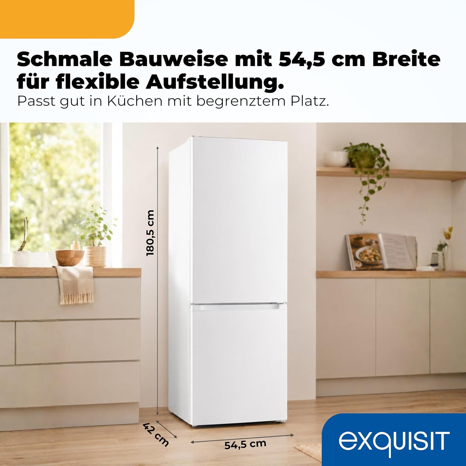 Exquisit Kühl-Gefrierkombination 253 l No Frost | Energieklasse C | leise 39 dB | schmal 54,5 cm | Schnellgefrieren | KGC5265-70-NF-040C weiss | Weiß