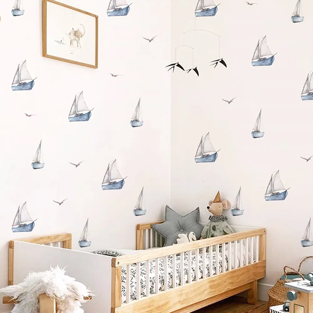 Watercolor Sailboat Wall Stickers, Nautical Nursery Wall Decals
