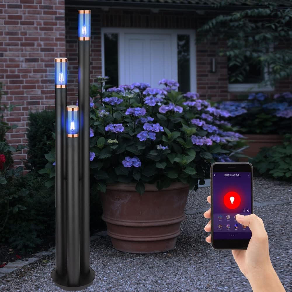 Wegeleuchten Außen Edelstahl Außenlampe Standleuchte Gartenleuchte schwarz, Kupfer rauchfarben, App-Steuerung, 3x Smart RGB LED 10W 806Lm, DxH 28 x 170 cm