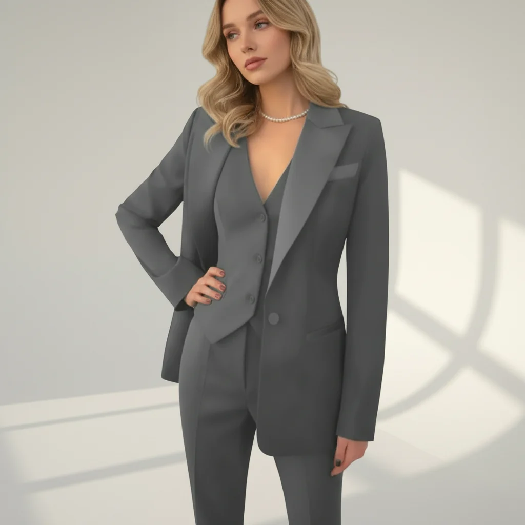 Damen Hosenanzug 3-teilig Set mit Blazer Weste und Stoffhose | Elegantes Business Outfit f��r B��ro und Events