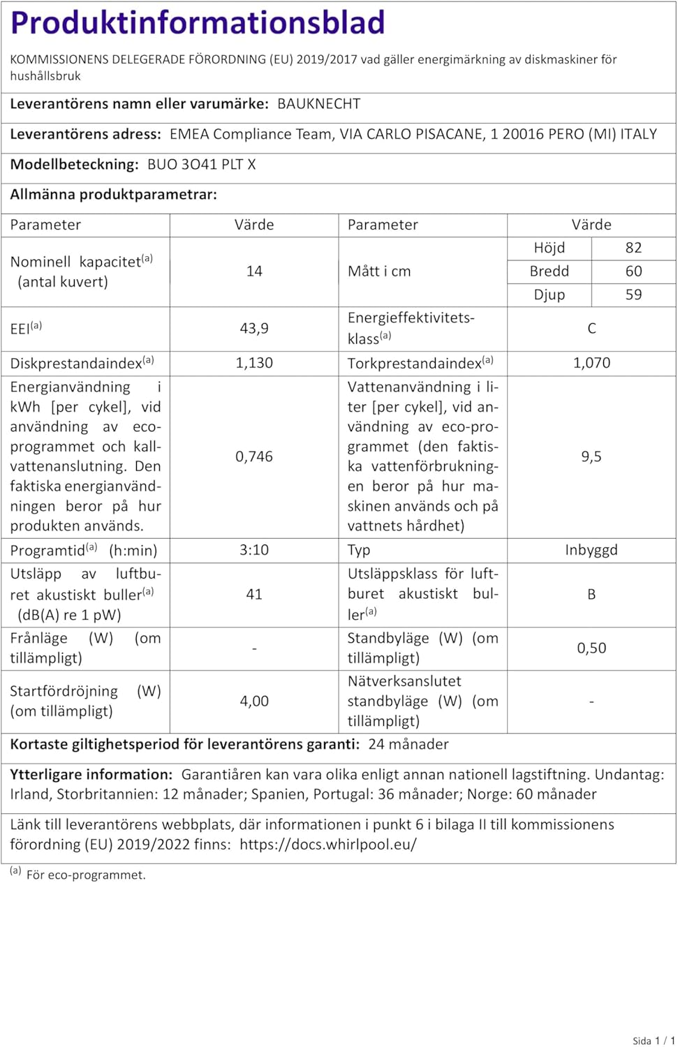 Bauknecht BUO 3O41 PLT X Unterbau-Geschirrspüler 60 cm /14 Maßgedecke /10 Standardprogramme und 1 Sensorprogramm/PowerClean/ActiveDry/Besteckschublade/Vollwasserschutz
