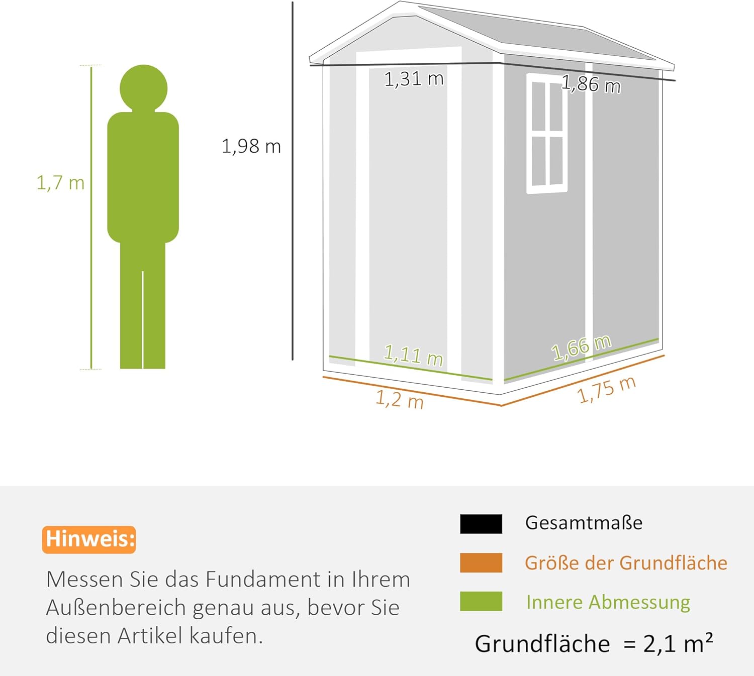 Outsunny Gerätehaus 2,1m², Wasserdicht Gartenhaus mit Boden Pultdach, 131x186x198/172 cm, Geräteschuppen mit Abschließbar Tür, Fenster Fahrradgarage aus Kunststoff, für Hinterhof, Garten, Grau